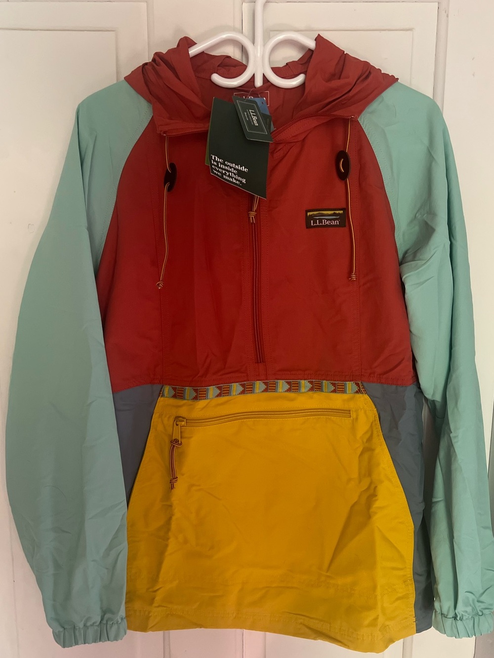 L.L. Bean Colorblock Hooded Anorak in Red, Mint & Yellow